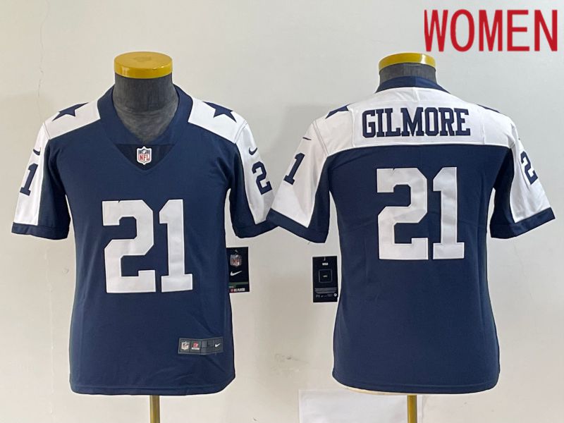 Women Dallas Cowboys 21 Gilmore Blue 2023 Nike Vapor Limited NFL Jersey style 1
